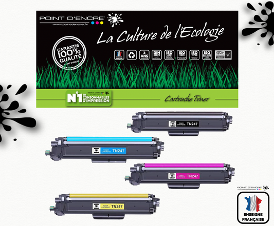 TN247 / TN243 -  4 Cartouches BK/C/M/Y/ - ABONNEMENT - Grande capacité Marque Francaise POINT D'ENCRE pour Imprimantes compatibles Brother (clbr)
