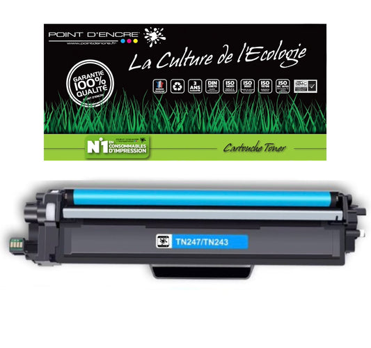 TN247 / TN243 - CYAN - Grande capacité Marque Francaise POINT D'ENCRE pour Imprimantes compatibles Brother (clbr)