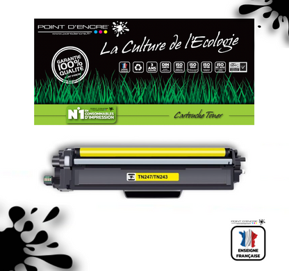 TN247 / TN243 - JAUNE - Grande capacité Marque Francaise POINT D'ENCRE pour Imprimantes compatibles Brother (clbr)