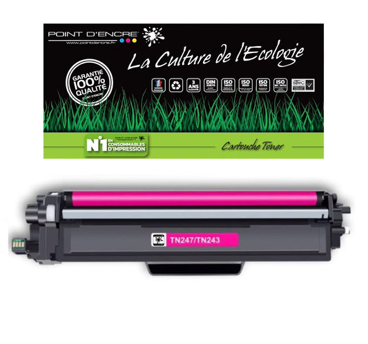 TN247 / TN243 - MAGENTA - Grande capacité Marque Francaise POINT D'ENCRE pour Imprimantes compatibles Brother (clbr)