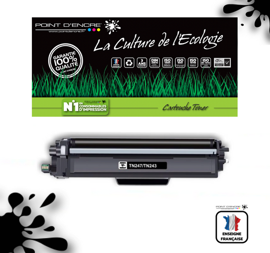 TN247 / TN243 -  NOIR - Grande capacité Marque Francaise POINT D'ENCRE pour Imprimantes compatibles Brother (clbr)
