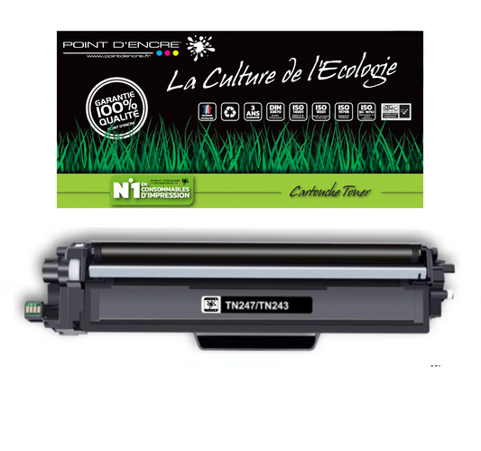 TN247 / TN243 -  NOIR - Grande capacité Marque Francaise POINT D'ENCRE pour Imprimantes compatibles Brother (clbr)