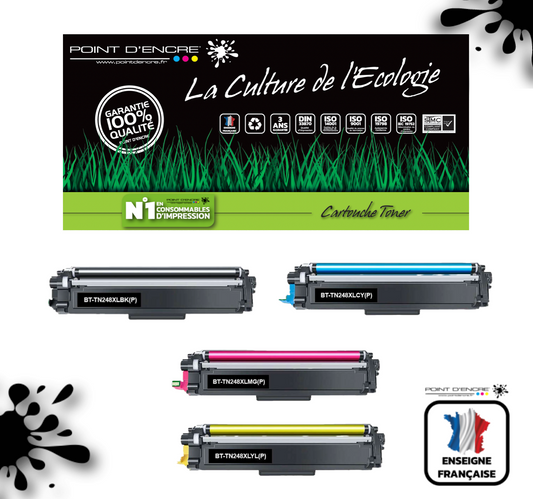 TN248XL -  ABONNEMENT - NOIR / CYAN / MAGENTA / JAUNE - Grande capacité Marque Francaise POINT D'ENCRE pour Imprimantes compatibles Brother (clbr)