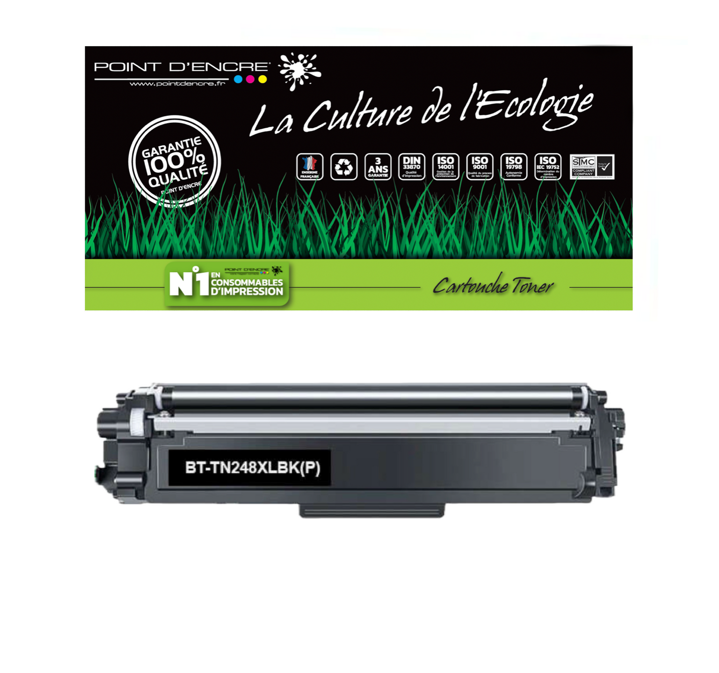 TN248XL - NOIR - Grande capacité Marque Francaise POINT D'ENCRE pour Imprimantes compatibles Brother (clbr)