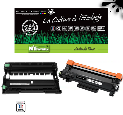 TN2510XL / DR2510 - NOIR / TAMBOUR - Grande capacité Marque Francaise POINT D'ENCRE pour Imprimantes compatibles Brother (clbr)
