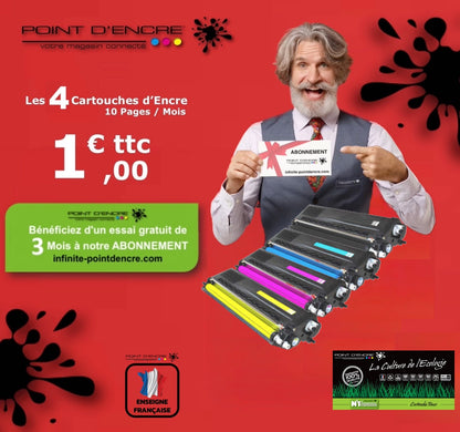TN320 / TN321 / TN325 / TN326 / TN329  - ABONNEMENT - NOIR / CYAN / MAGENTA / JAUNE - Grande capacité Marque Francaise POINT D'ENCRE pour Imprimantes compatibles Brother (clbr)