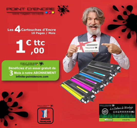 TN320 / TN321 / TN325 / TN326 / TN329  - ABONNEMENT - NOIR / CYAN / MAGENTA / JAUNE - Grande capacité Marque Francaise POINT D'ENCRE pour Imprimantes compatibles Brother (clbr)