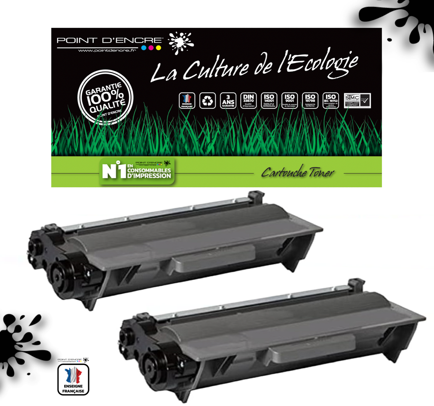 2 X TN3430 / TN3480 - NOIR - Grande capacité Marque Francaise POINT D'ENCRE pour Imprimantes compatibles Brother (clbr)