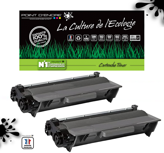 2 X TN3430 / TN3480 - NOIR - Grande capacité Marque Francaise POINT D'ENCRE pour Imprimantes compatibles Brother (clbr)