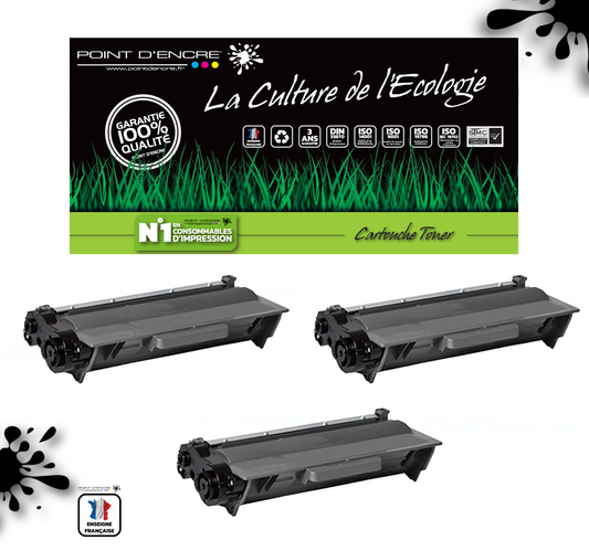 3 X TN3430 / TN3480 - NOIR - Grande capacité Marque Francaise POINT D'ENCRE pour Imprimantes compatibles Brother (clbr)