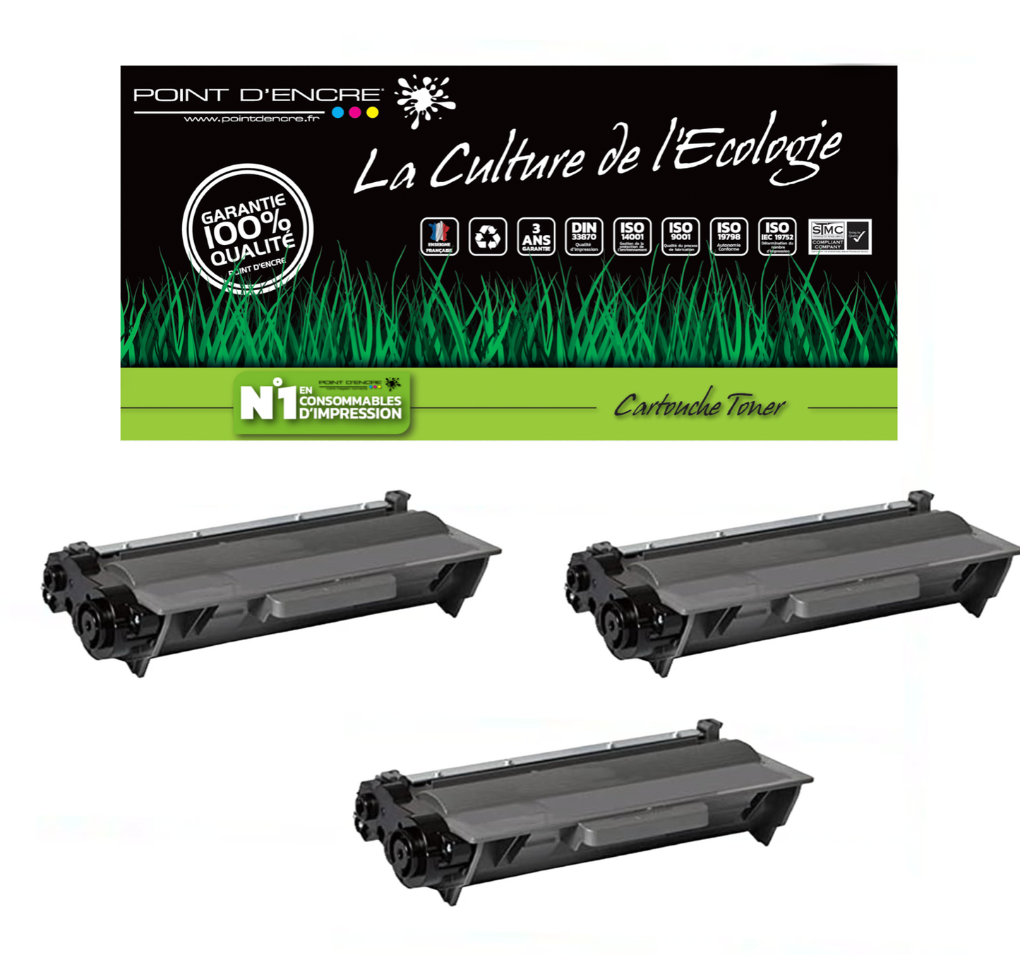 3 X TN3430 / TN3480 - NOIR - Grande capacité Marque Francaise POINT D'ENCRE pour Imprimantes compatibles Brother (clbr)