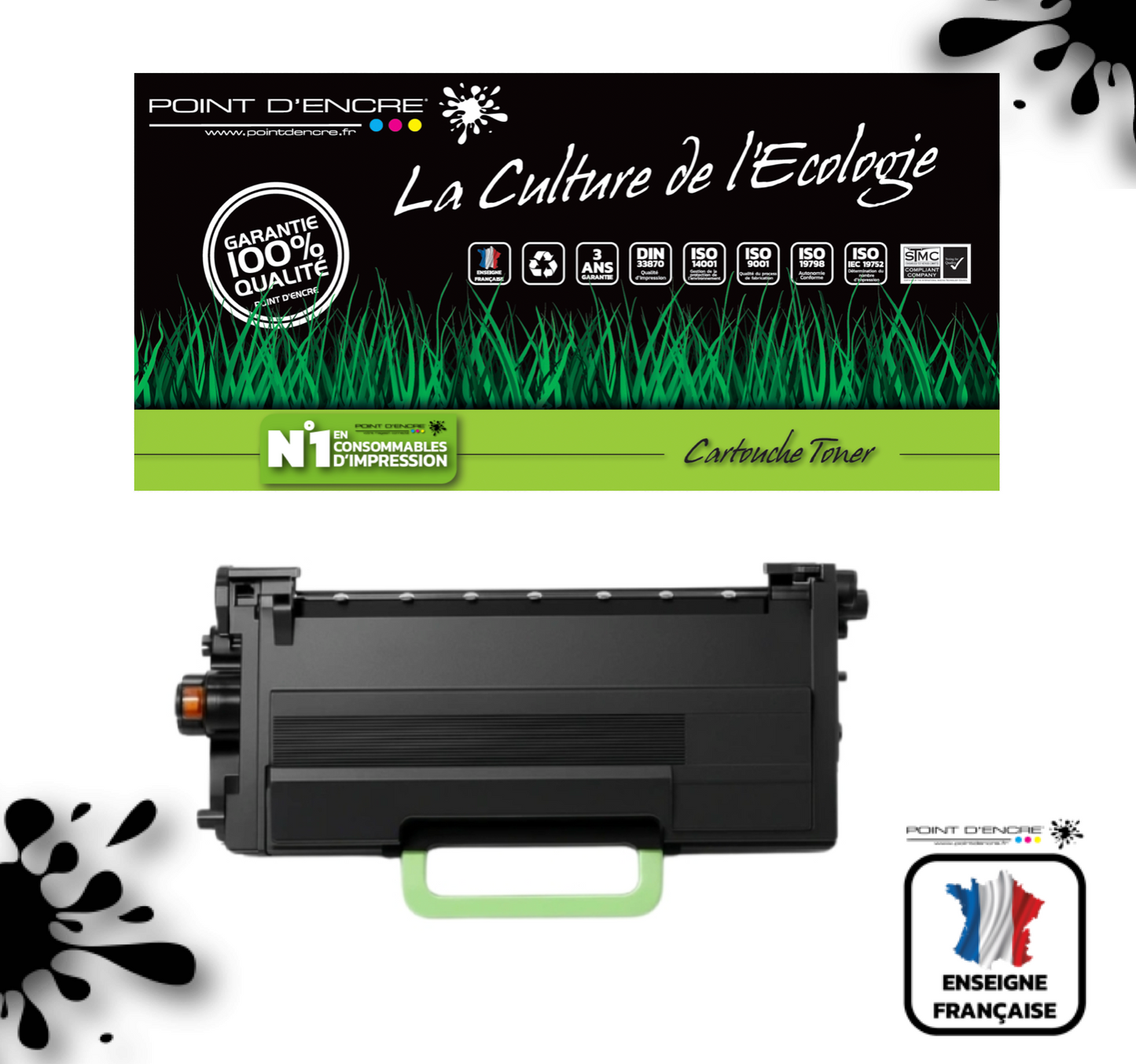 TN3610XXL Cartouche d'encre Toner - Noir - Grande capacité Marque Francaise POINT D'ENCRE pour Imprimantes compatibles Brother (clp)