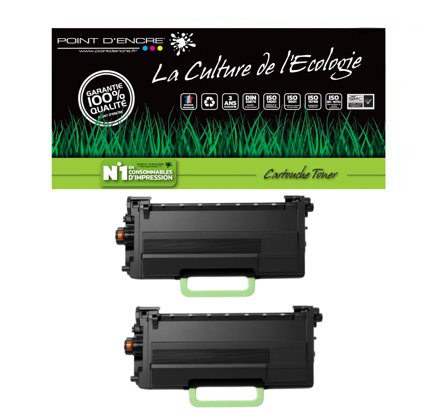 TN3610XXL Cartouche d'encre Toner - 2 X Noir - Grande capacité Marque Francaise POINT D'ENCRE pour Imprimantes compatibles Brother (clp)