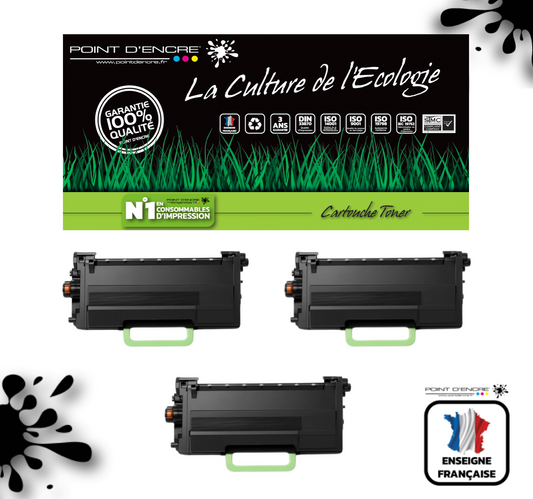TN3610XXL Cartouche d'encre Toner - 3 X Noir - Grande capacité Marque Francaise POINT D'ENCRE pour Imprimantes compatibles Brother (clp)