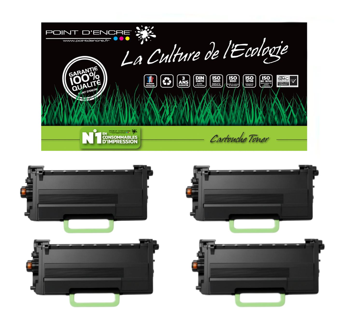 TN3610XXL Cartouche d'encre Toner - 4 X Noir - Grande capacité Marque Francaise POINT D'ENCRE pour Imprimantes compatibles Brother (clp)