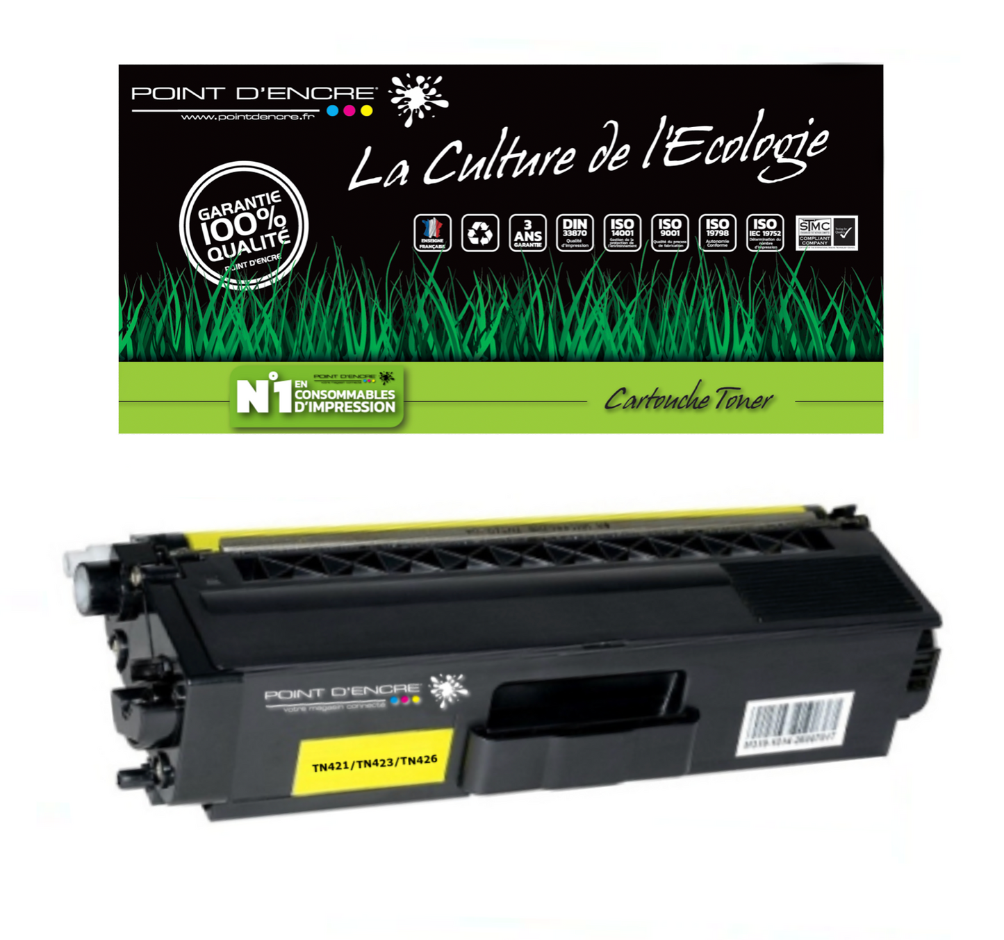 TN421 / TN423 / TN426 -  JAUNE - Grande capacité Marque Francaise POINT D'ENCRE pour Imprimantes compatibles Brother (clbr)