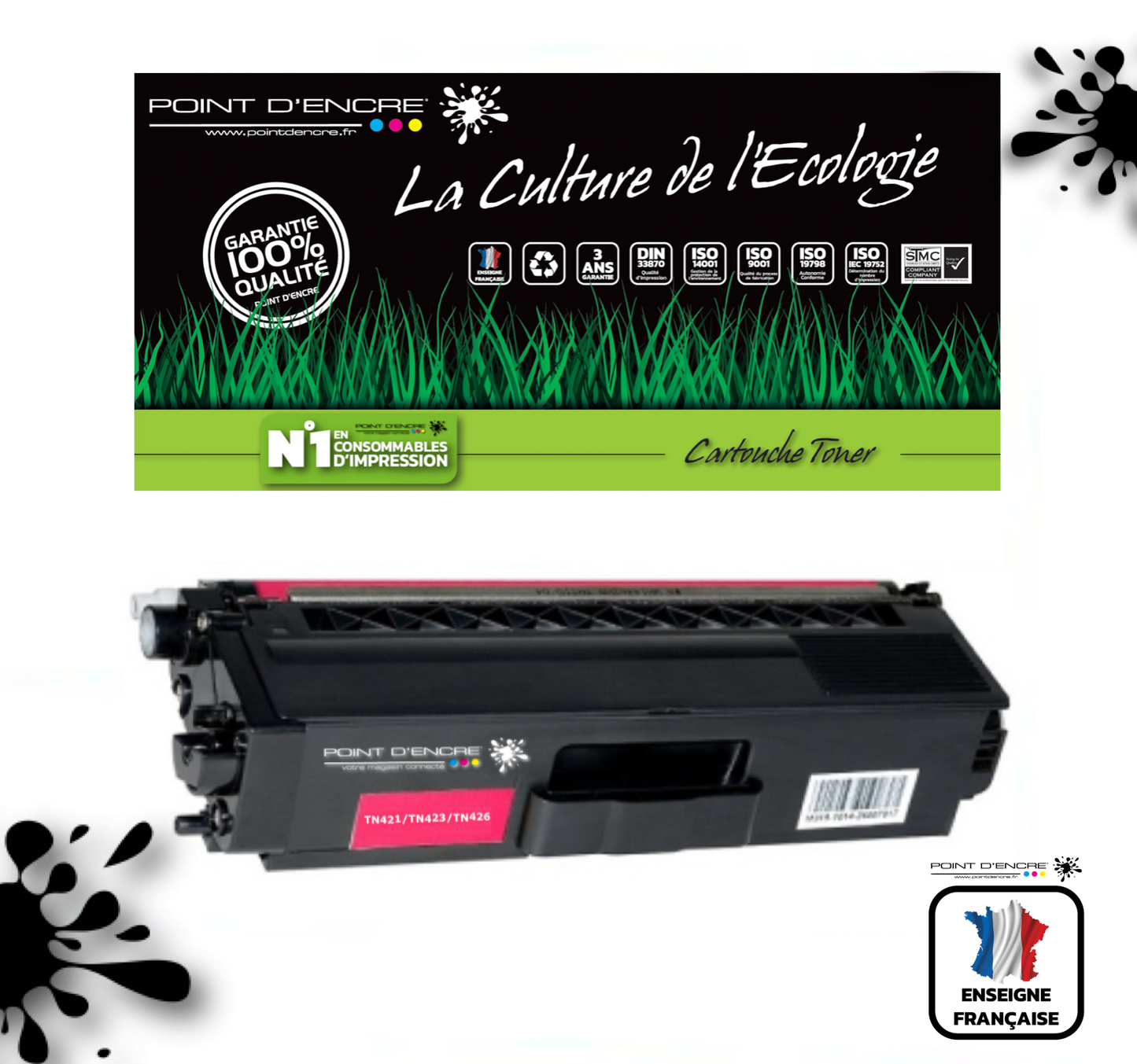 TN421 / TN423 / TN426 -  MAGENTA - Grande capacité Marque Francaise POINT D'ENCRE pour Imprimantes compatibles Brother (clbr)