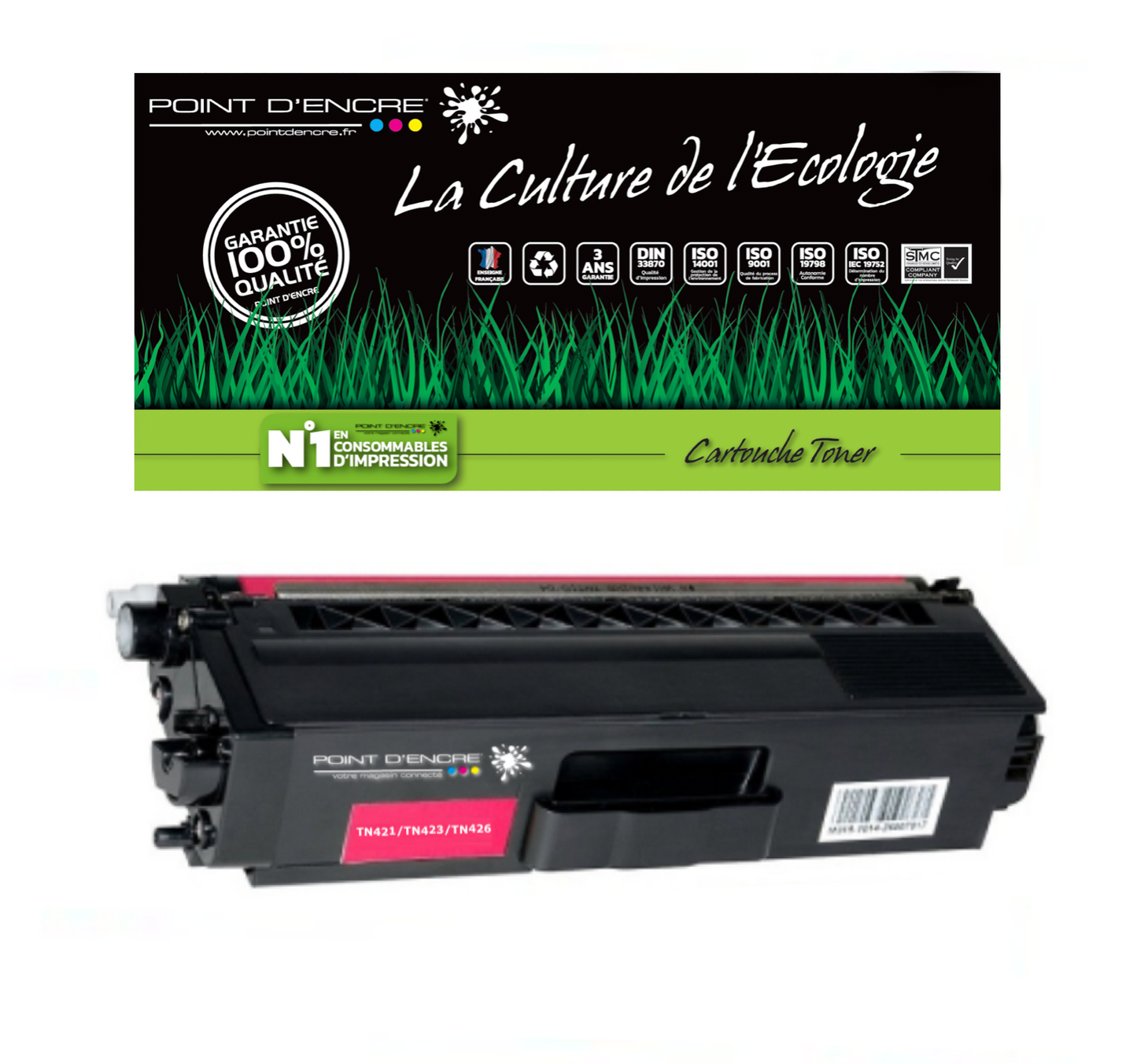 TN421 / TN423 / TN426 -  MAGENTA - Grande capacité Marque Francaise POINT D'ENCRE pour Imprimantes compatibles Brother (clbr)