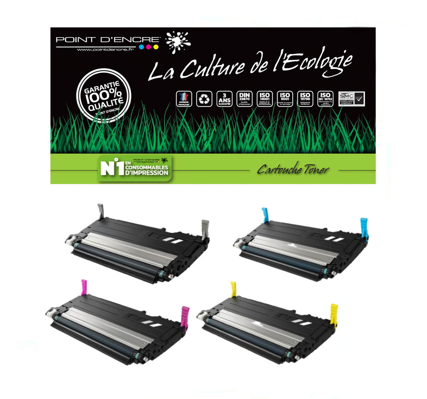 117A / NOIR / CYAN / MAGENTA / JAUNE - Grande capacité Marque Francaise POINT D'ENCRE pour Imprimantes compatibles HP (clhp) W2070A - W2071A -W2073A - W2072A