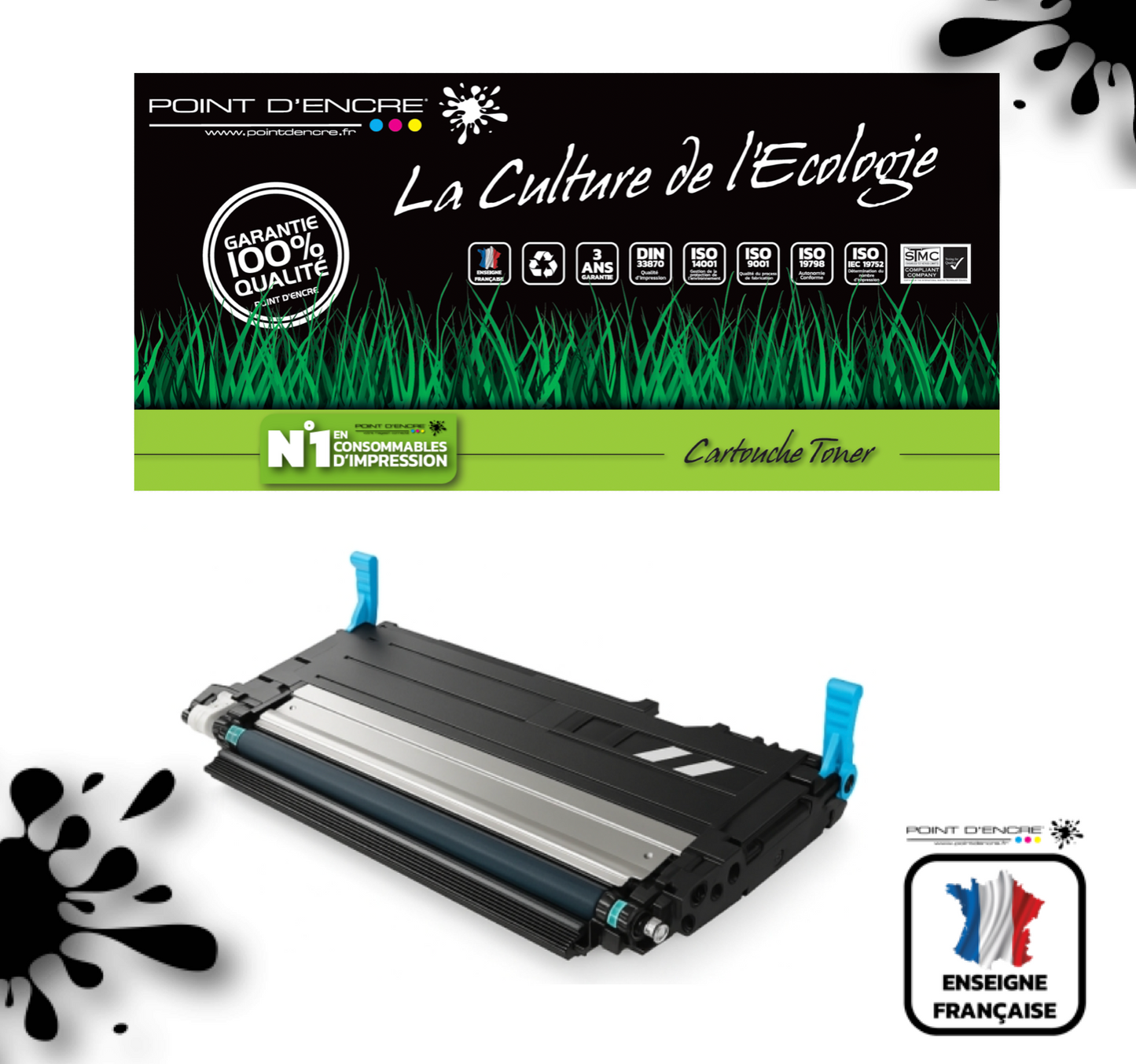 117A - CYAN - Grande capacité Marque Francaise POINT D'ENCRE pour Imprimantes compatibles HP (clhp)