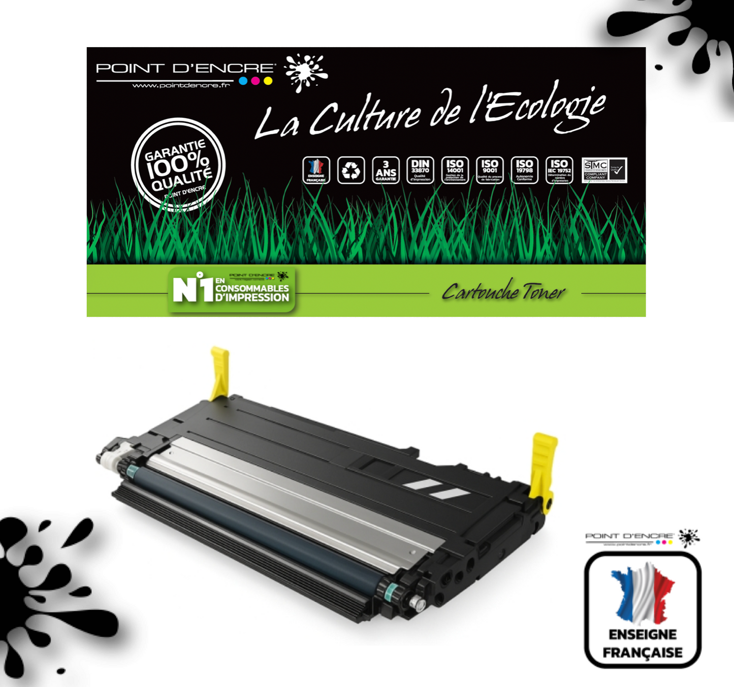 117A - JAUNE - Grande capacité Marque Francaise POINT D'ENCRE pour Imprimantes compatibles HP (clhp)