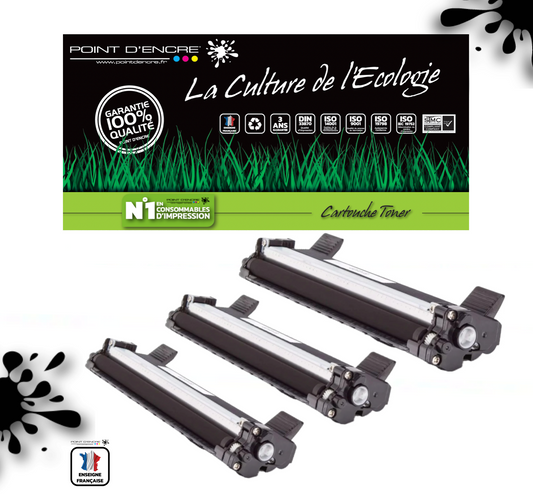 TN1050 - 3 X Noir - Cartouche d'encre Toner - Grande capacité Marque Francaise POINT D'ENCRE pour Imprimantes compatibles Brother (clp)