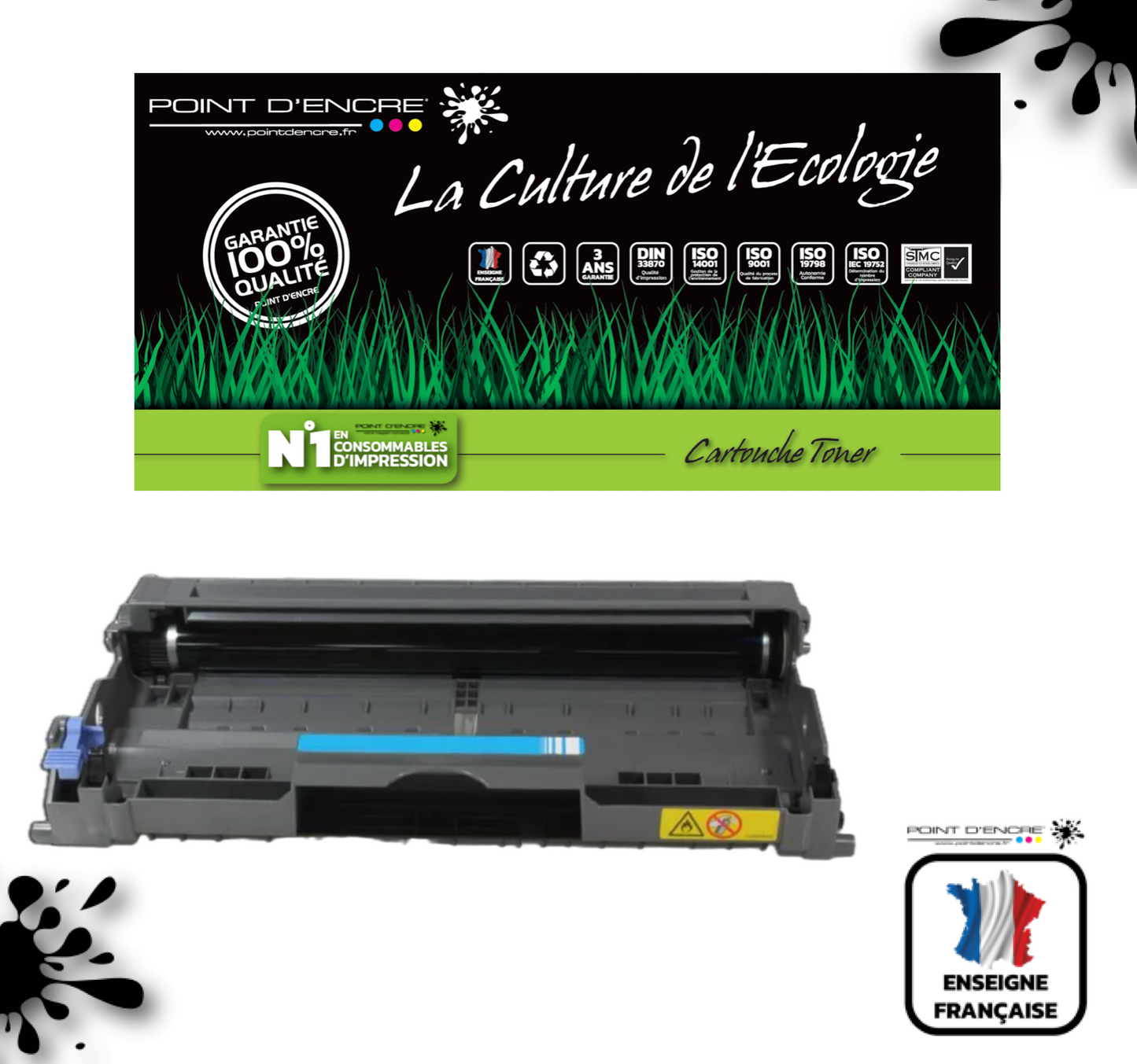DR2000 - NOIR - Grande capacité Marque Francaise POINT D'ENCRE pour Imprimantes compatibles Brother (clbr)