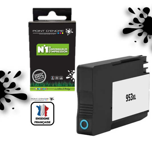 953XL - CYAN - Grande capacité de Marque Française POINT D'ENCRE Pour imprimante compatible HP (cehp)