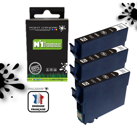 29XL - Fraise - 3 X NOIRE - T2991 / T2981 Grande capacité de Marque Francaise POINT D'ENCRE Pour imprimante compatible EPSON (cee)