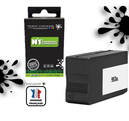 953XL - NOIR - Grande capacité de Marque Française POINT D'ENCRE Pour imprimante compatible HP (cehp)